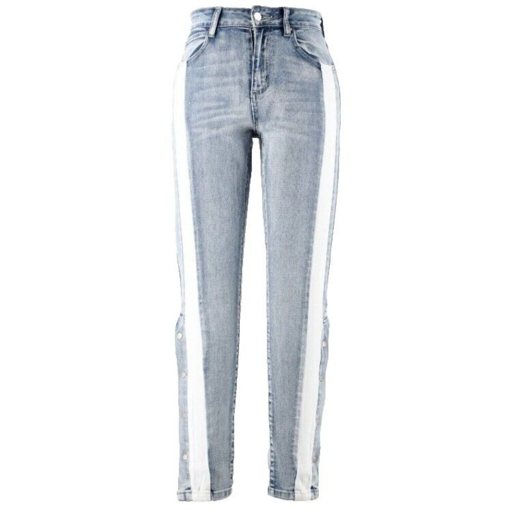 Hayden Sz S X 28 Blue White Denim Button Leg Cotton Blend Jeans